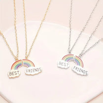 Best Friends Pendant Necklaces Set of 2 Rainbow Cloud Splicing Charms, Cute Celestial-Themed Jewellery