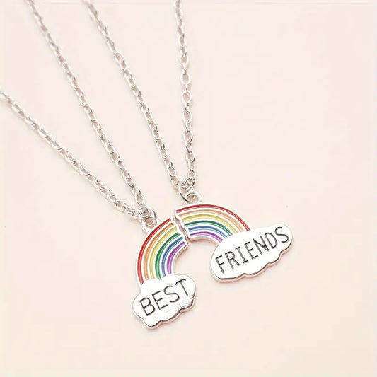 Best Friends Pendant Necklaces Set of 2 Rainbow Cloud Splicing Charms, Cute Celestial-Themed Jewellery