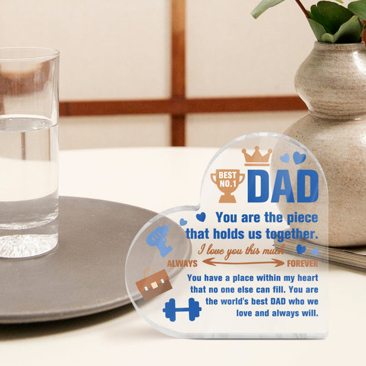 Best No.1 Dad World's Best Dad Heart-Shaped Block Acrylic Plaque Gift Free-Standing Sign Keepsake For Dad Father For Birthday Father's Day Special Occasion