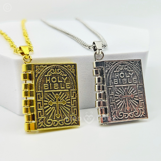 Polished Alloy Bible Book Verse Faith Pendant Necklace in Gold & Silver