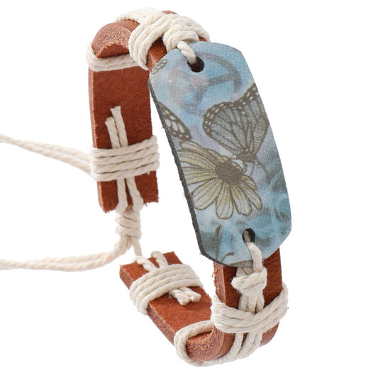 Boho Leather Chic Twine Woven Retro Butterfly Symbol Ethnic Adjustable Bracelet Gothic Steampunk Bohemian Unisex Wristband