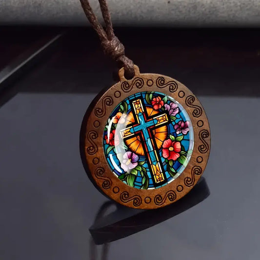 Boho Ethnic Cross Wooden Pendant Necklace Men's Women's Jewellery