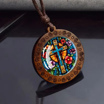 Boho Ethnic Cross Wooden Pendant Necklace Men's Women's Jewellery