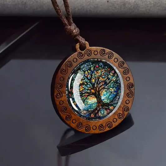 Boho Tree Of Life Wooden Pendant Necklace Men's Women's Jewellery