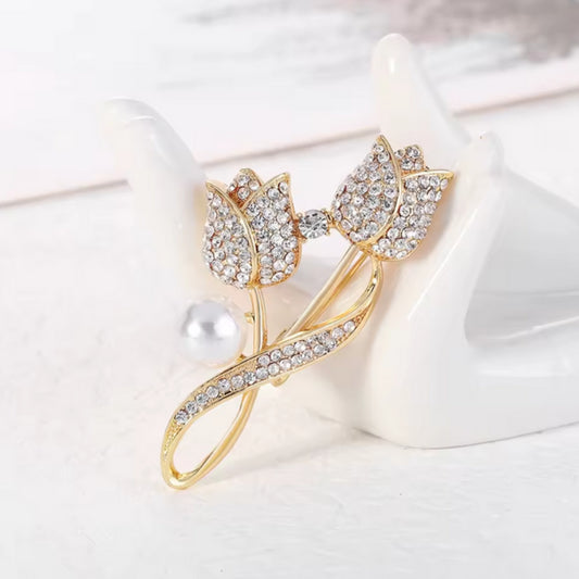 Elegant Brooch Rhinestone Tulip Flower Blouse Dress Coat Scarf Brooch Collar Flower Lapel Pin Women's Decorative Statement Lapel Pins Jewellery For Women