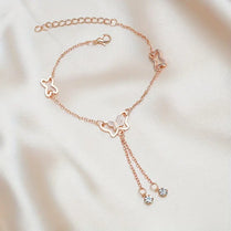 Butterfly Pendant Rose Gold Thin Chain Crystal Rhinestone Adjustable Anklet