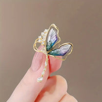 Butterfly Rhinestone Gems Inlaid Brooch Pin Elegant Clothing Lapel Pin