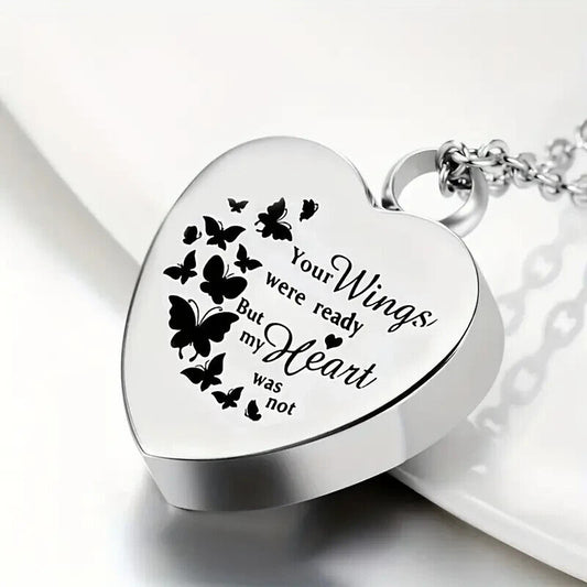 Butterfly Wings Your Wings Were Ready Cremation Urn Necklace Pendant Ashes Memorial Locket Keepsake in Stainless Steel