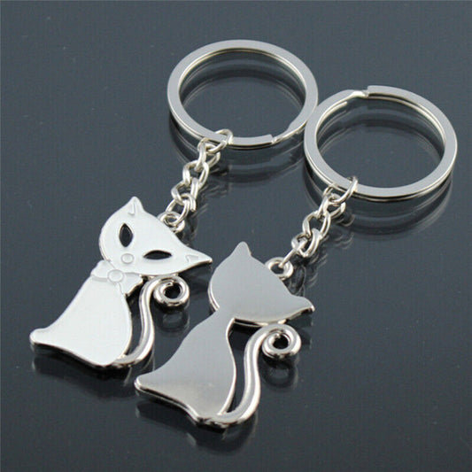 Cute Couple Cat Keychain Keyrings Metal Fashion Enamel Trinket