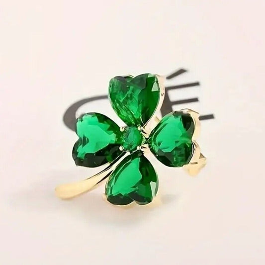 Lucky Clover Leaf Irish Brooch Green Shamrock Four Leaf Clover Crystal 2.8 x 3.3cm