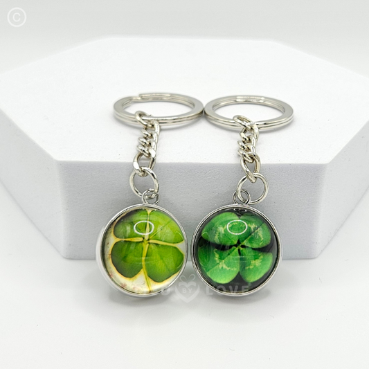 Lucky Crystal Marble Four Leaf Clover Keychain Irish Shamrock Keyring