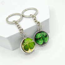 Lucky Crystal Marble Four Leaf Clover Keychain Irish Shamrock Keyring