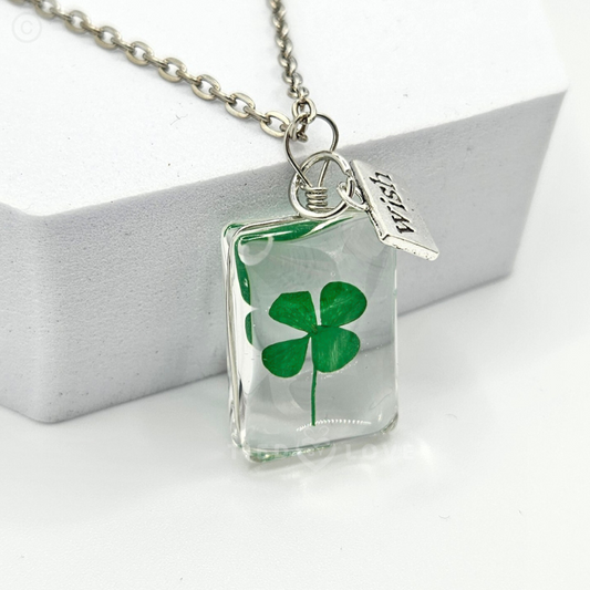 Lucky Crystal 'Wish' Four Leaf Clover Pendant Necklace Irish Shamrock Chain