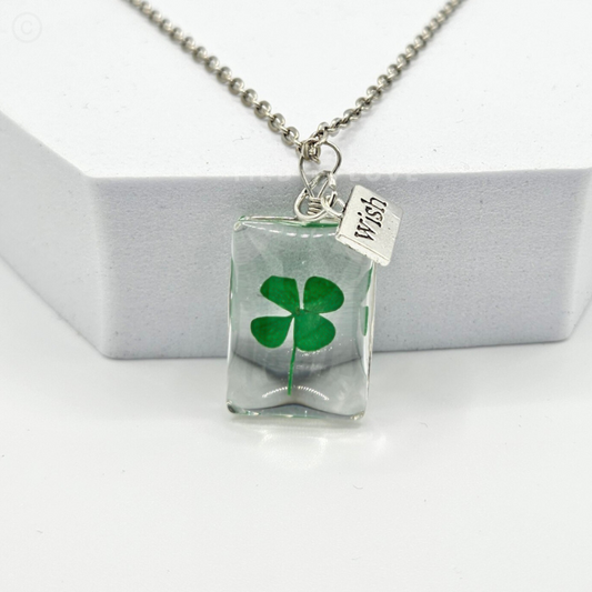 Lucky Crystal 'Wish' Four Leaf Clover Pendant Necklace Irish Shamrock Chain