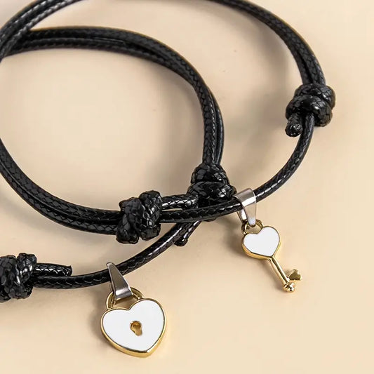 Couples Love Heart Lock & Key Bracelets Set Relationship Bracelets Gift