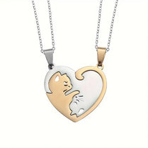 Cute Cat Pendant Set Stainless Steel Necklaces For Women Couple Friends Jewellery Gifts