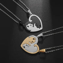 Cute Cat Pendant Set Stainless Steel Necklaces For Women Couple Friends Jewellery Gifts