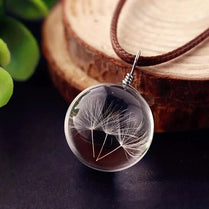 Crystal Pendant Natural Dried Flower Dandelion Rope Chain Necklace