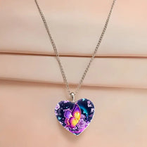 Delicate Elegant Butterfly Pattern Love Heart Crystal Pendant Necklace Gift