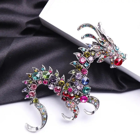 Dragon Rhinestone Crystal Brooch Pin Sparkling Crystals Unique Brooch 6 x 10cm