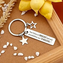 Engraved Future Is Bright Inspirational Stainless Steel Keychain With Star Charms