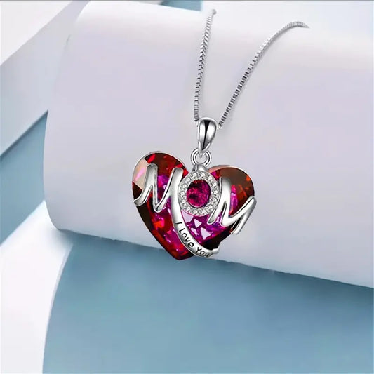 Exquisite Heart-Shape Red Crystal Mother's Day Pendant Necklace