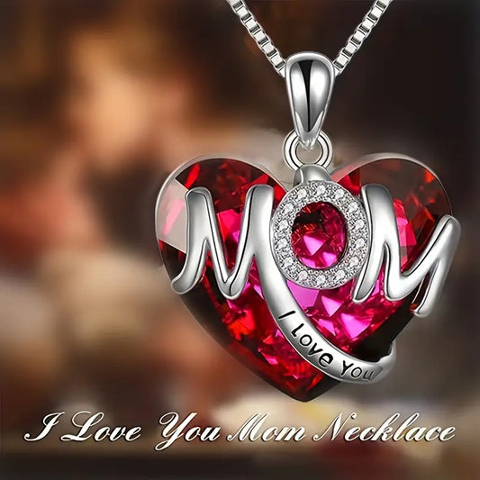 Exquisite Heart-Shape Red Crystal Mother's Day Pendant Necklace