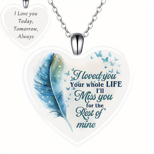 Exquisite Butterfly I'll Miss You Heart-Shaped Crystal Memorial Double Sided Pendant Necklace