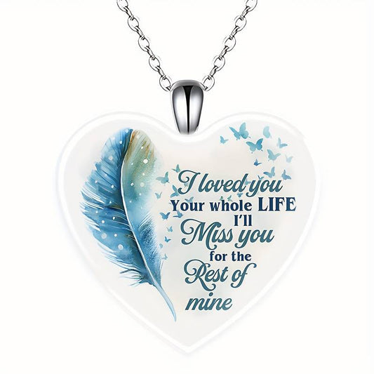 Exquisite Butterfly I'll Miss You Heart-Shaped Crystal Memorial Double Sided Pendant Necklace