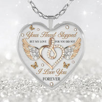 Exquisite Butterfly Memorial Heart-Shaped Necklace My Heart Stopped But My Love For You Did Not Pendant