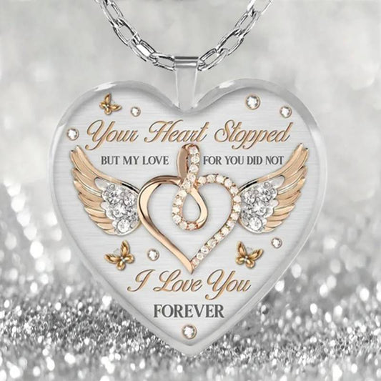 Exquisite Butterfly Memorial Heart-Shaped Necklace My Heart Stopped But My Love For You Did Not Pendant