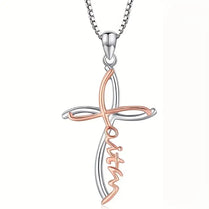 Faith Cross Pendant Adjustable Necklace in Rose Gold & Silver