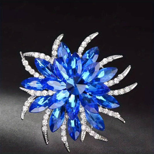 Flower Shaped Large Lapel Pin Inlaid Rhinestone Exquisite Brooch, 6.5 x 6.5cm