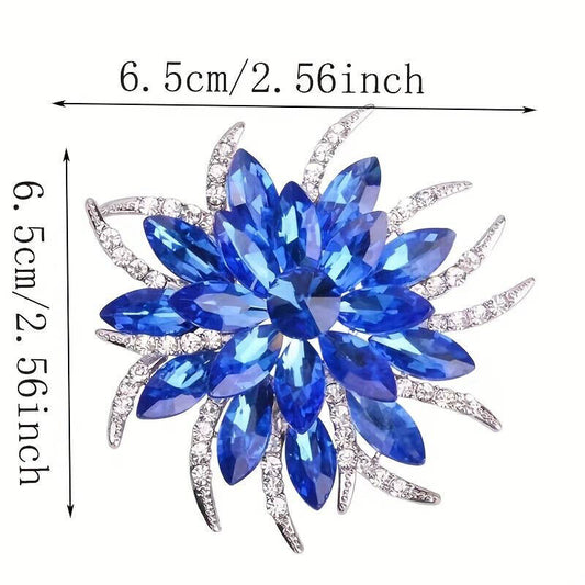 Flower Shaped Large Lapel Pin Inlaid Rhinestone Exquisite Brooch, 6.5 x 6.5cm