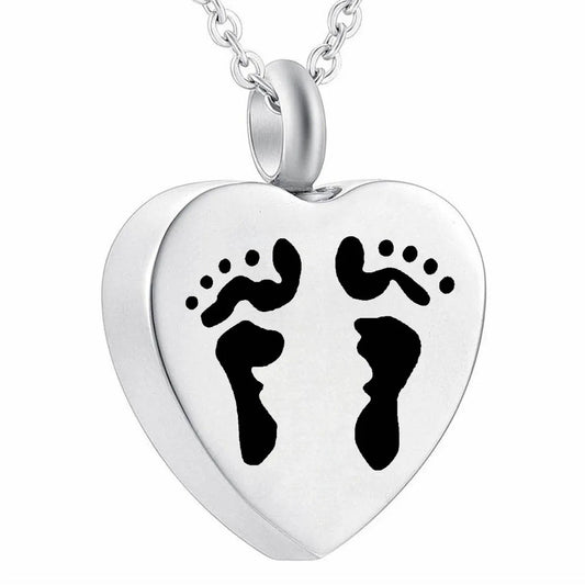 Footprint Always In My Heart Feet Cremation Urn Necklace Pendant Ashes Memorial Heart Locket Keepsake in Stainless Steel Gift For Loss Of Loved One Bereavement Sympathy Remembrance