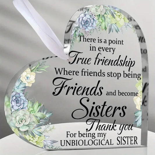 Friendship Sisters Thank You Heart-Shaped Acrylic Hanging Plaque Birthday Friendship BFF