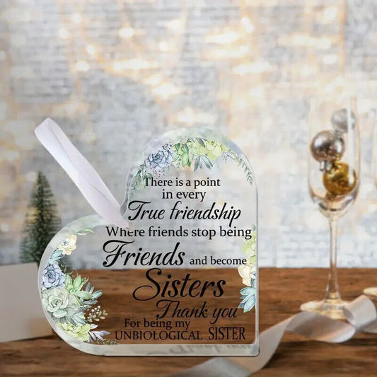 Friendship Sisters Thank You Heart-Shaped Acrylic Hanging Plaque Birthday Friendship BFF