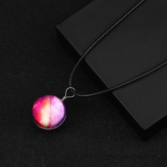 Fantasy Starry Sky Time Gemstone Necklace Double-Sided Glass Ball Pendant