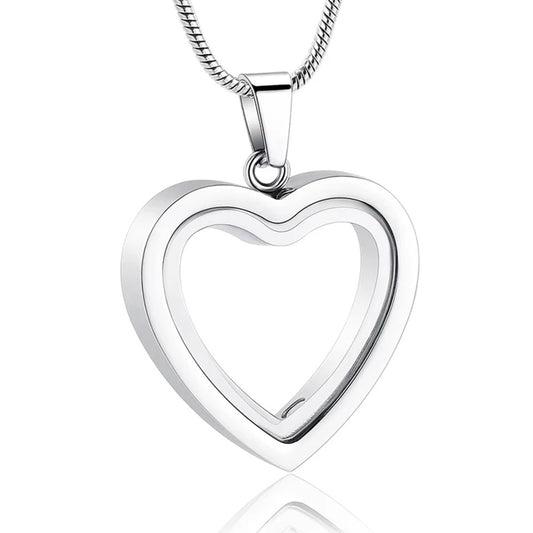 Glass Heart Cremation Jewellery Urn Necklace Pendant Ashes Locket Keepsake in Stainless Steel Gift For Loss Of Loved One Bereavement Sympathy Remembrance