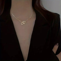 Silver Gold Double Heart Interlocking Necklace Valentines Partner Girlfriend Gift