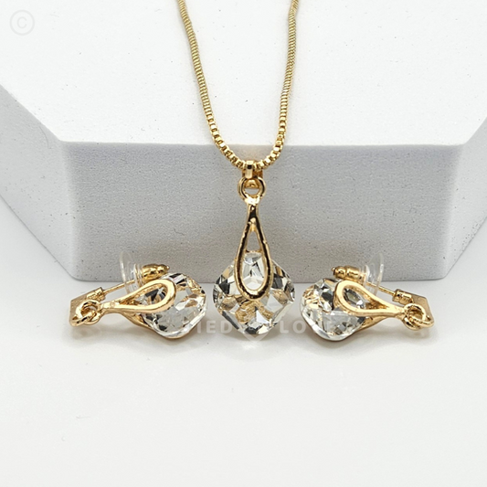 Elegant Gold Zinc Alloy Crystal Rhinestone Necklace & Earrings Inlaid Jewellery Set