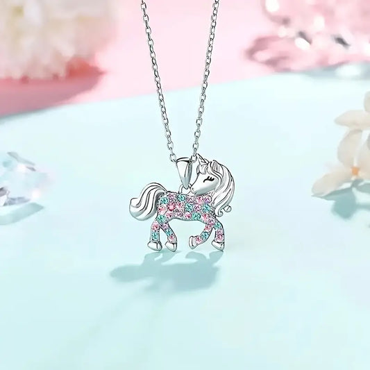 Gorgeous Unicorn Sparkling Rhinestones Hanging Pendant Necklace V2