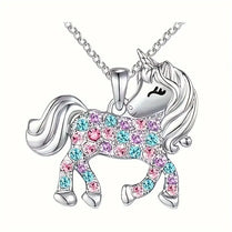 Gorgeous Unicorn Sparkling Rhinestones Hanging Pendant Necklace V2