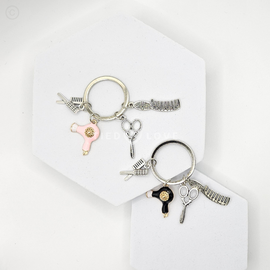 Hair Dryer, Comb & Scissors Keychain Hair Dresser Barber Charms Keyring