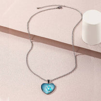 Butterfly Pattern Drop Necklace With Heart Shaped Glass Pendant