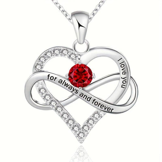 I Love You For Always & Forever Crystal Heart Rose Pendant Chain Necklace