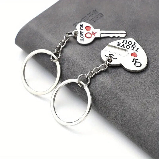 I Love You Romantic Valentines Day Silver Keyring Keychain Heart & Key Set