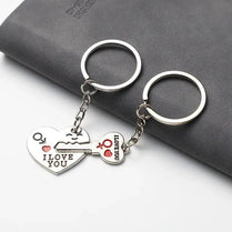 I Love You Romantic Valentines Day Silver Keyring Keychain Heart & Key Set