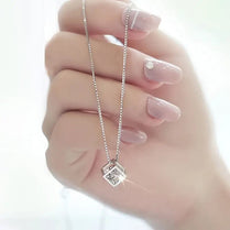 Hollow Cubic Shape Elegant Vintage Cube Pendant Necklace with Zircon Mosaic