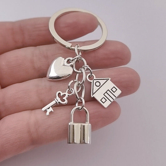 Home Keychain Heart Key And Lock Love House Keyring